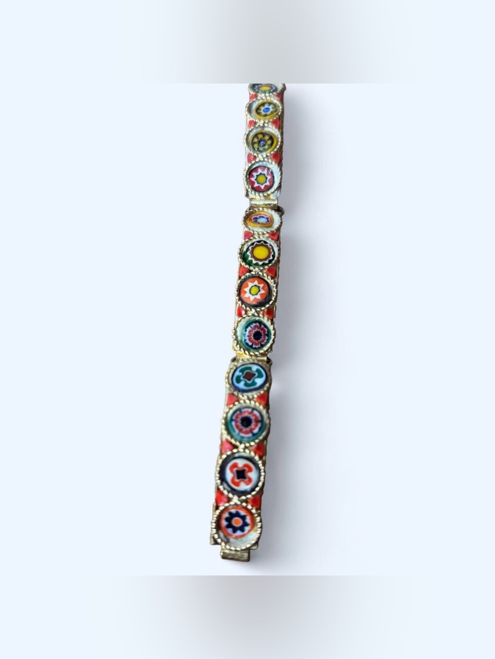 VTG Mid Century Italian Micro Mosaic Bracelet Gold Tone Multicolor Floral 19 cm - Picture 4 of 7
